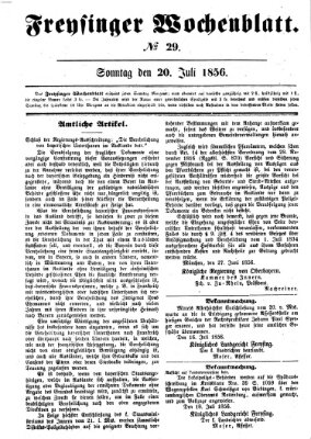Freisinger Wochenblatt Sonntag 20. Juli 1856