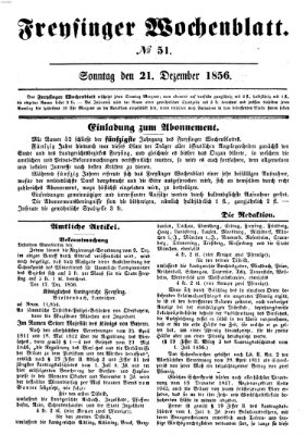 Freisinger Wochenblatt Sonntag 21. Dezember 1856