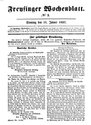 Freisinger Wochenblatt Sonntag 11. Januar 1857