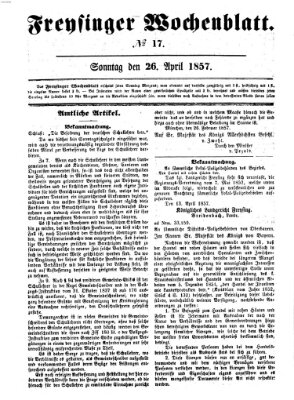 Freisinger Wochenblatt Sonntag 26. April 1857