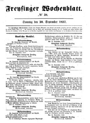 Freisinger Wochenblatt Sonntag 20. September 1857