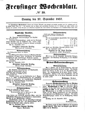 Freisinger Wochenblatt Sonntag 27. September 1857