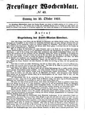 Freisinger Wochenblatt Sonntag 25. Oktober 1857