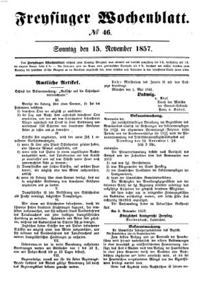 Freisinger Wochenblatt Sonntag 15. November 1857