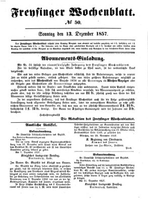 Freisinger Wochenblatt Sonntag 13. Dezember 1857
