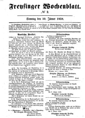 Freisinger Wochenblatt Sonntag 10. Januar 1858