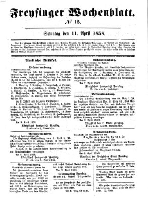 Freisinger Wochenblatt Sonntag 11. April 1858