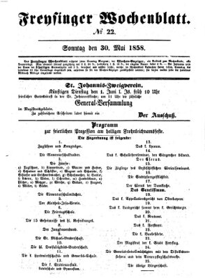 Freisinger Wochenblatt Sonntag 30. Mai 1858