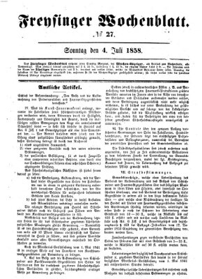 Freisinger Wochenblatt Sonntag 4. Juli 1858