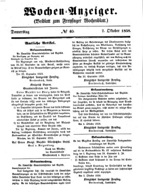 Freisinger Wochenblatt Donnerstag 7. Oktober 1858