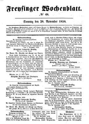Freisinger Wochenblatt Sonntag 28. November 1858