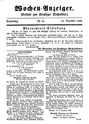 Freisinger Wochenblatt Donnerstag 23. Dezember 1858