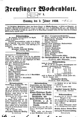 Freisinger Wochenblatt Sonntag 2. Januar 1859
