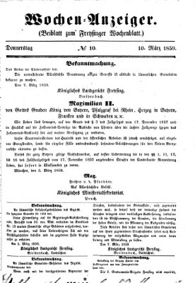 Freisinger Wochenblatt Donnerstag 10. März 1859