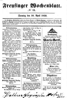 Freisinger Wochenblatt Sonntag 10. April 1859