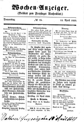 Freisinger Wochenblatt Donnerstag 14. April 1859