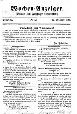 Freisinger Wochenblatt Donnerstag 22. Dezember 1859