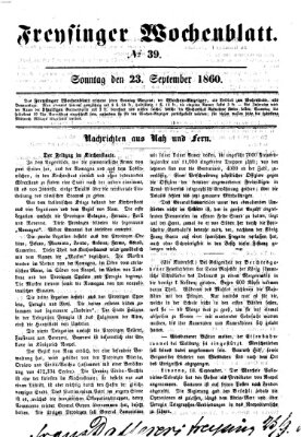 Freisinger Wochenblatt Sonntag 23. September 1860