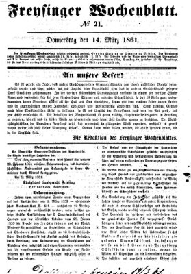 Freisinger Wochenblatt Donnerstag 14. März 1861