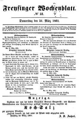 Freisinger Wochenblatt Donnerstag 21. März 1861