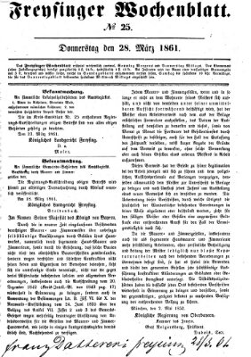 Freisinger Wochenblatt Donnerstag 28. März 1861