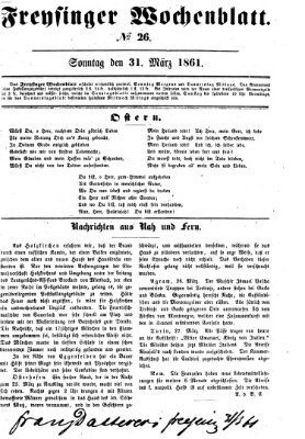 Freisinger Wochenblatt Sonntag 31. März 1861