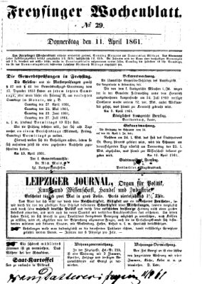 Freisinger Wochenblatt Donnerstag 11. April 1861