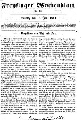 Freisinger Wochenblatt Sonntag 16. Juni 1861