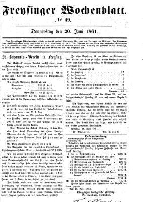 Freisinger Wochenblatt Donnerstag 20. Juni 1861