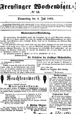 Freisinger Wochenblatt Donnerstag 4. Juli 1861
