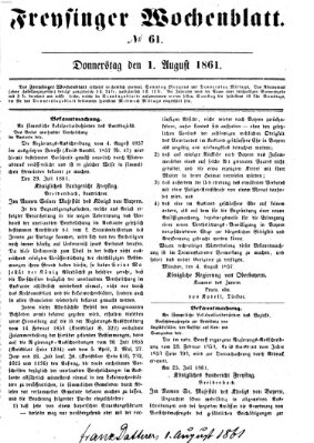 Freisinger Wochenblatt Donnerstag 1. August 1861