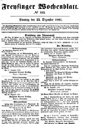 Freisinger Wochenblatt Sonntag 22. Dezember 1861