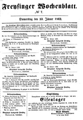 Freisinger Wochenblatt Donnerstag 23. Januar 1862