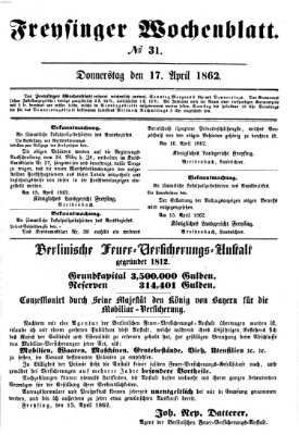 Freisinger Wochenblatt Donnerstag 17. April 1862