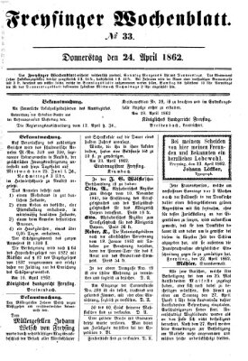 Freisinger Wochenblatt Donnerstag 24. April 1862