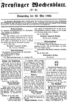 Freisinger Wochenblatt Donnerstag 22. Mai 1862
