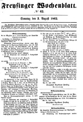 Freisinger Wochenblatt Sonntag 3. August 1862