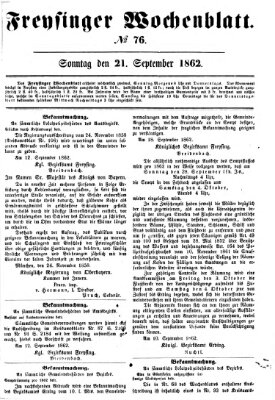 Freisinger Wochenblatt Sonntag 21. September 1862