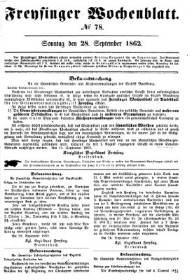 Freisinger Wochenblatt Sonntag 28. September 1862