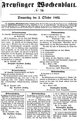 Freisinger Wochenblatt Donnerstag 2. Oktober 1862