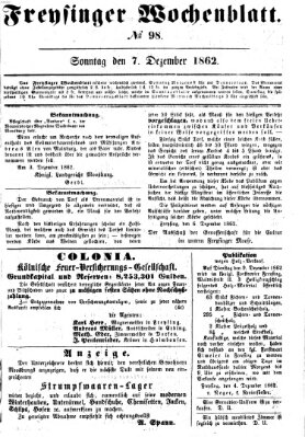 Freisinger Wochenblatt Sonntag 7. Dezember 1862