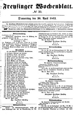 Freisinger Wochenblatt Donnerstag 30. April 1863