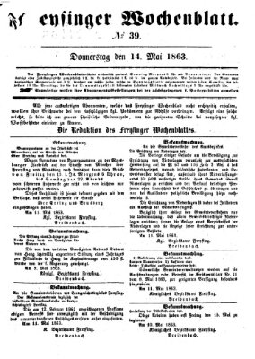 Freisinger Wochenblatt Donnerstag 14. Mai 1863