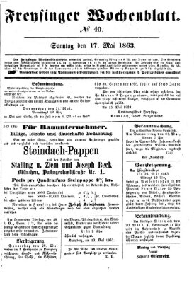 Freisinger Wochenblatt Sonntag 17. Mai 1863
