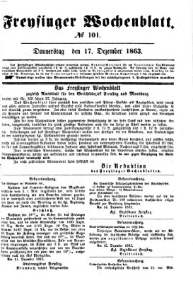 Freisinger Wochenblatt Donnerstag 17. Dezember 1863