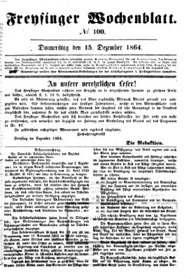 Freisinger Wochenblatt Donnerstag 15. Dezember 1864