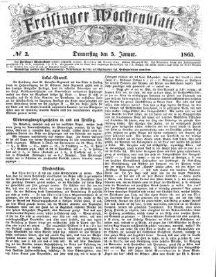 Freisinger Wochenblatt Donnerstag 5. Januar 1865