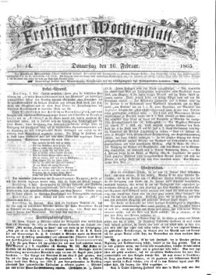 Freisinger Wochenblatt Donnerstag 16. Februar 1865