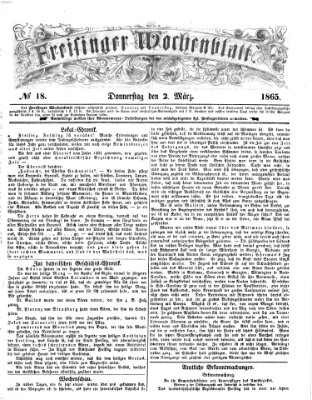 Freisinger Wochenblatt Donnerstag 2. März 1865