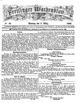 Freisinger Wochenblatt Sonntag 5. März 1865
